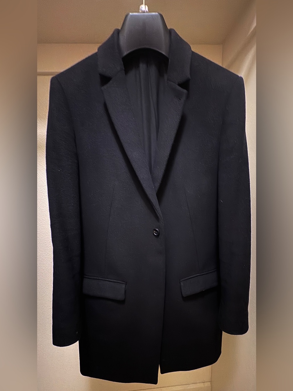 All Saints Black Men's Pea Coat - Single-Button Tailored Overcoat / Topcoat